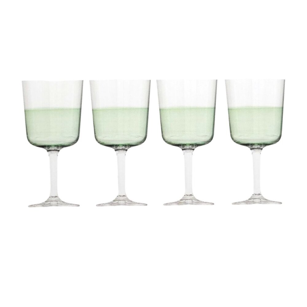 Royal Doulton 1815 Set Of 4 Green & Clear Wine Glasses 11.8 oz New in Box